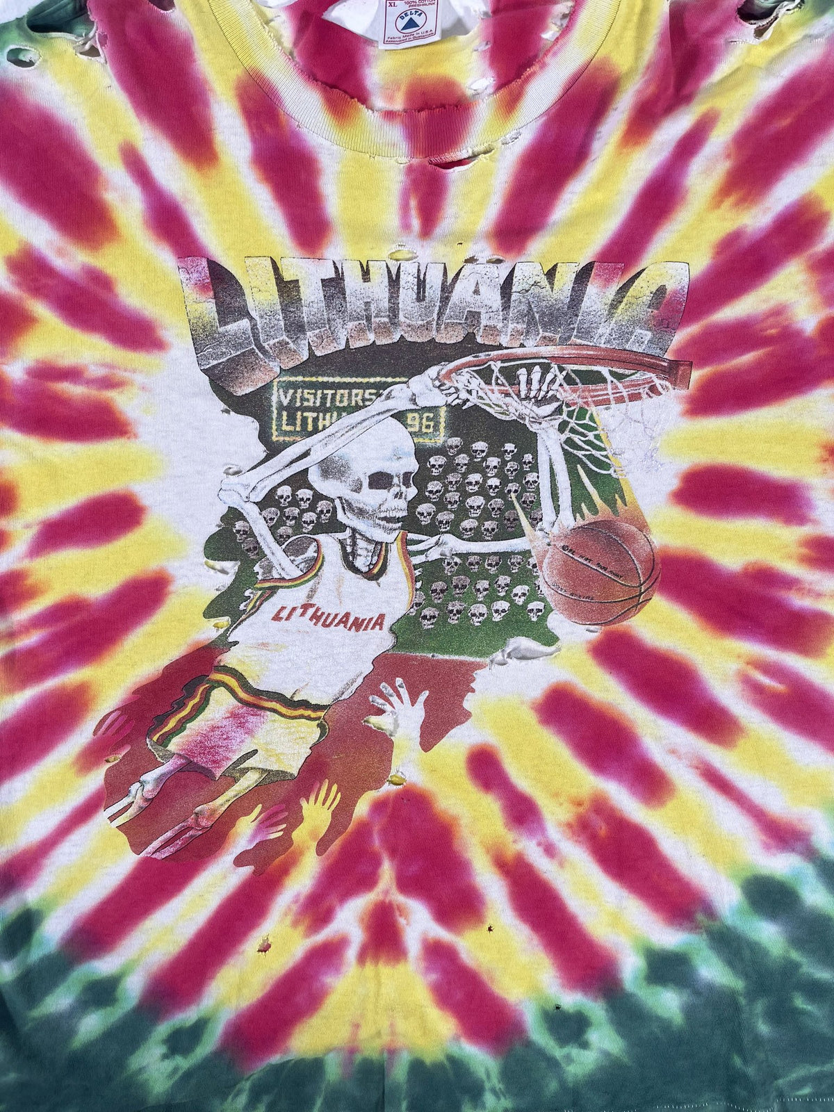 Lithuania Basketball 1992 Skeleton Tie-Dye Tee